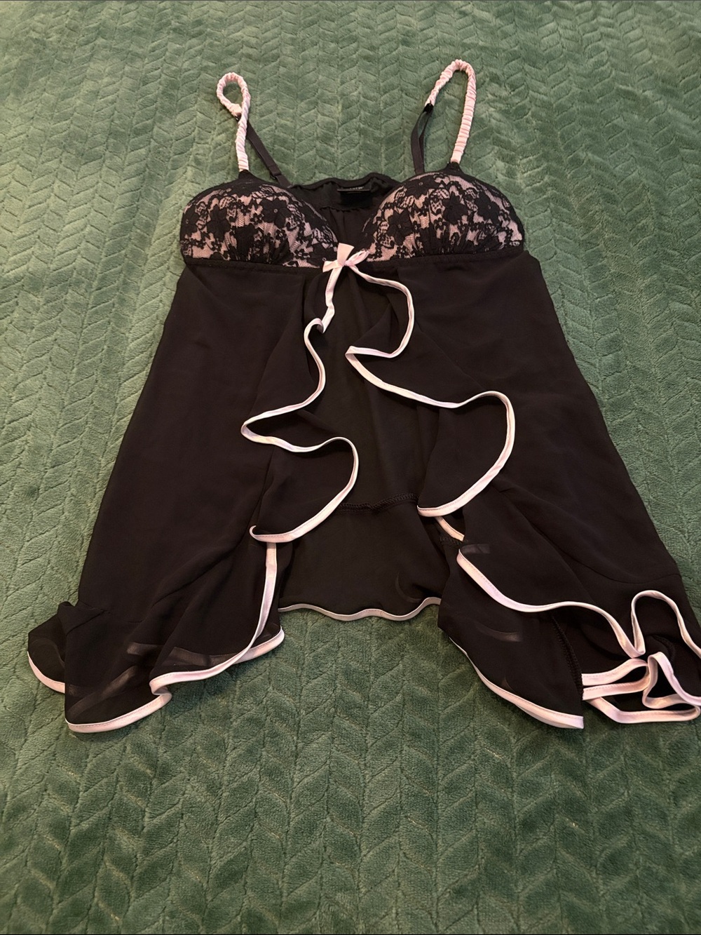 Apt. 9 Babydoll Nightie Open Front Light Padding Lace Overlay Top Black Pink S